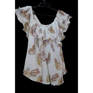 Cato Size 14/16WP  White Flutter Sleeve Butterfly Print Top blouse